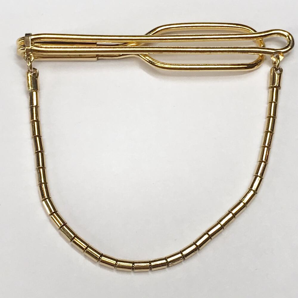 Vintage Forstner 12K Yellow Gold Filled Tie Bar Clip with Chain Mens